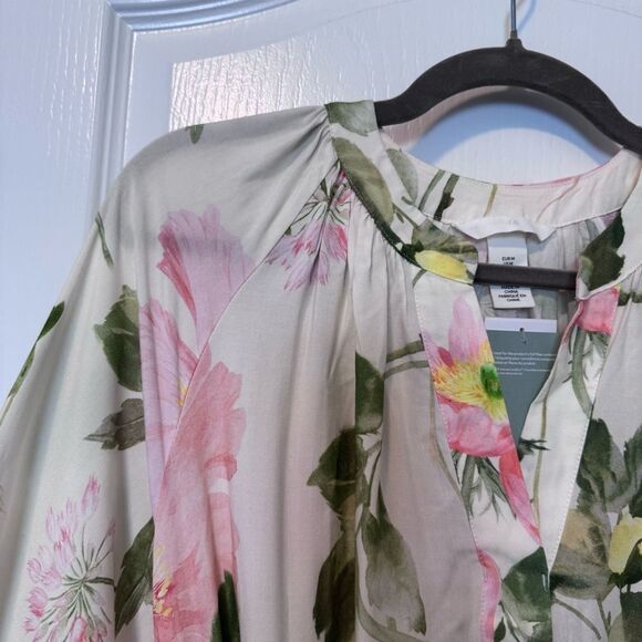 H&M Women’s Cream Floral Print Balloon-Sleeve Midi Dress NWT Size Medium - Picture 6 of 14